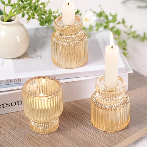 6 Pcs Gold Candlestick Holders - Glass Taper Candle Holders Tealight Votive Candle Holders for Table Centerpieces, Wedding, Dinner Party, Home, Gifts - color: Gold, size: 6Pcs