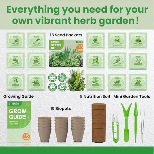 Herb Garden Starter Kit – Fruivity 12800+ 15 in 1 Herb Heirloom Seed Kits for Indoor/Outdoor Planting | Herb Indoor Garden Kit Starter - Complete Herb Garden Starter Set with Gift Packaging for Family