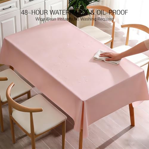 PVC Tablecloth Waterproof Rectangle Table Cloth, Oil Proof & 185°F Heat Resistant Wipeable Cover, Heavy Duty Non for Kitchen Dining Camping Festivities (70"x55") (Light Pink) - color: Light Pink