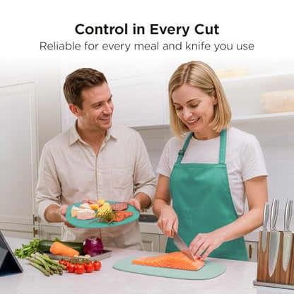 Kitchen Mama DuoEssentials TPU Cutting Board Set, 2 Sizes, Teal | Knife Friendly, Non Slip, Dishwasher Safe, Flexible with Juice Groove, Odor Resistant - color: Teal