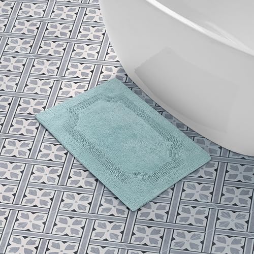 Laura Ashley - Reversible Cotton Bath Mat, Premium Bathroom Décor, Machine Washable Bathroom Rug, Highly Absorbent, 17"x24", Aqua - color: Aqua, size: 1'5" x 2' (Rectangular)