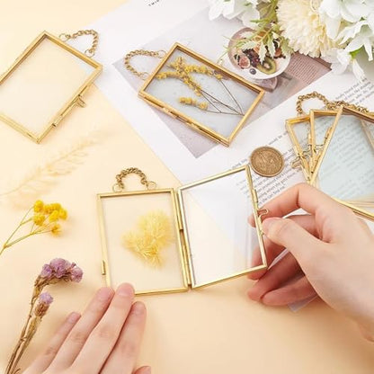 4 Pcs Pressed Flower Frame with Tweezers, Wall Hanging Tabletop Display Double Glass Frames with Metal Chain for Pressed Dried Flowers Plants, Horizontal and Vertical Picture Frame, Gold, FRAMES ONLY - color: Gold-4