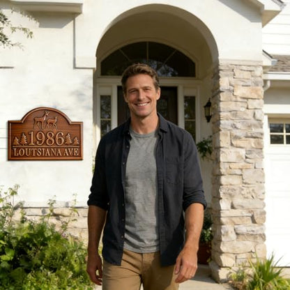 Wood House Address Plaque House Numbers for Outside,Personalized Address Numbers for House, Modern House Number Sign Plaque, Metal Address Yard Sign,Numbers for House Address - color: Style 2
