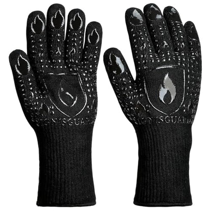 IGNISGUARD® BBQ Gloves, Heat Resistant Grill Gloves, 1 Pair, Black (M) | EN407:2020 tested with textured silicone grip, three-layer construction and long knit cuff for added wrist coverage. - color: Black, size: Medium