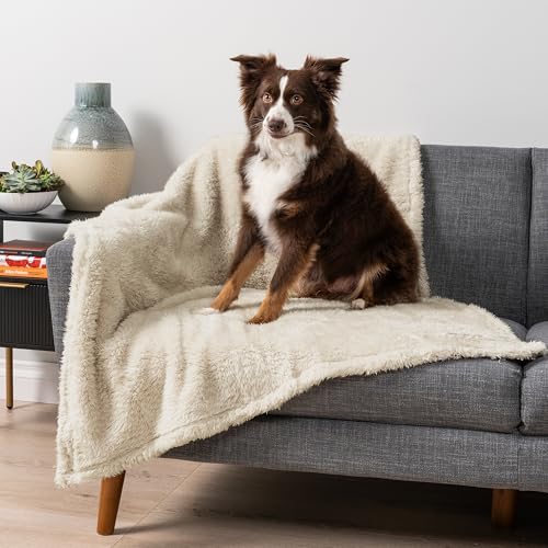 PetAmi Fluffy Sherpa Waterproof Dog Blanket for Large Pet Cat, 40x60 Beige | Soft & Warm & Washable; Leafproof Couch Sofa Protector for Small Medium Large Pet; Pee Proof Cover for Crate Kennel Car Seat - color: Beige, size: Large (40x60)