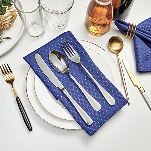 Navy Blue Jacquard 17x17 Square Polyester Cloth Napkins Set of 8 | Waterproof, Stain Resistant, Shrink Proof, Washable, fabric, Outdoor, Dining, Wedding, Kitchen, Party, Banquet, Reusable - color: Navy Blue