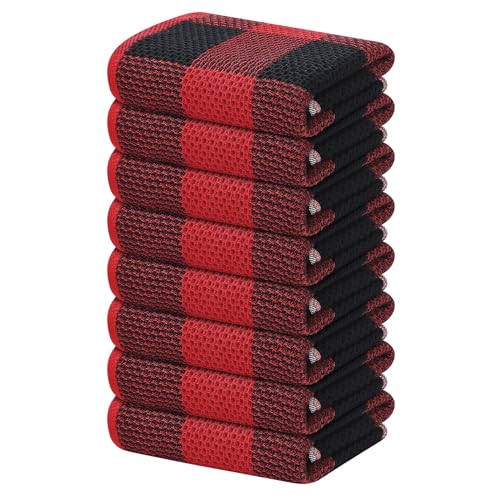 Homaxy 100% Cotton Plaid 8 Pack Kitchen Towels, 13" x 28", Black & Red | Waffle Weave, Plaid, Super Soft and Absorbent Dish Towels, Quick Drying, Multi-Purpose - color: Black & Red, size: 13 x 28 - 8 Pack