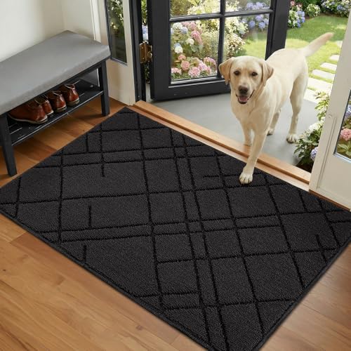 hicorfe Door Mat Indoor Entrance,35"x24" Non Slip Geometric Indoor Door Mat - color: Black, size: 35" x 24" (Rectangular)