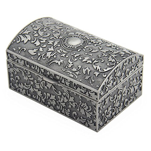Vintage Metal Jewelry Box Small Trinket Storage Organizer Box Chest Ring Case for Girls Women, Tin Color, Small - color: Sun, size: Small