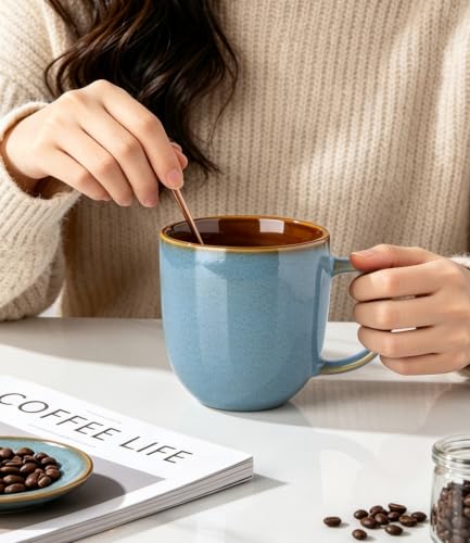 LERATIO Ceramic Coffee Mugs Set of 6,12oz Handmade Coffee Mugs Set | Large Handle for Cappuccino/Latte/Tea/Hot Cocoa,Oven &Dishwasher & Microwave Safe-Ocean Blue - color: Ocean Blue
