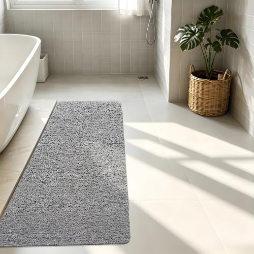 Non-Slip PVC Loofah Bath Mat, 19.6"x47"Inch Quick Dry Shower Mat with Efficient Drainage, Soft Comfortable Grey Bathroom Mat for Wet Areas, Machine Washable - color: Grey, size: 47" x 19.6" (Rectangular)