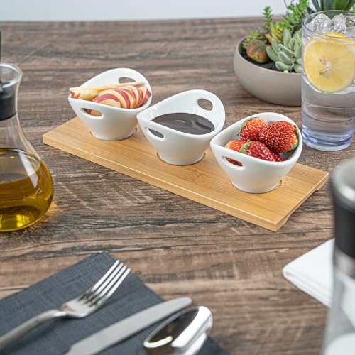 Restaurantware 6 oz Rectangle White Bamboo Porcelain Basket Bowl Set - size: Triple set, style: Basket