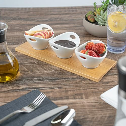 Restaurantware 6 oz Rectangle White Bamboo Porcelain Basket Bowl Set - size: Triple set, style: Basket