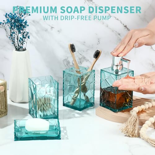 GAHEFY Teal Blue Beach Bathroom Accessories Set with Toothbrush Holder, Soap Dispenser, Tumbler, Soap Dish, Turquoise Bathroom Decor,Acrylic (Teal-4pcs) - style: Teal-4pcs