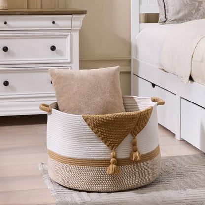 Extra Large Nursery Storage Basket, 20 x 20 x 13.8 inches - 100% Cotton Rope Baskets with Handles, Blanket Basket for Toys, Blankets & Pillows (Gradient Brown) - color: Gradient Brown