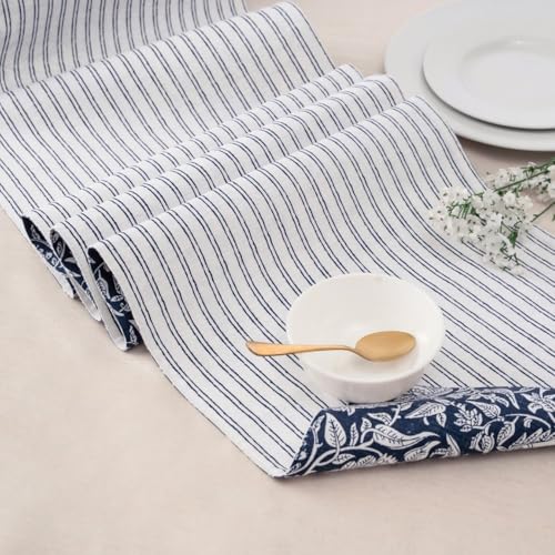 100% Cotton Table Runner 72x13 Inch, Reversible Printed Table Runner, Durable & Elegant for Dining Table, Wedding, Restaurant, Oeko-TEX Certified - Blue - color: Floral Printed Blue