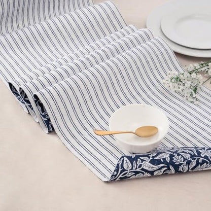 100% Cotton Table Runner 72x13 Inch, Reversible Printed Table Runner, Durable & Elegant for Dining Table, Wedding, Restaurant, Oeko-TEX Certified - Blue - color: Floral Printed Blue