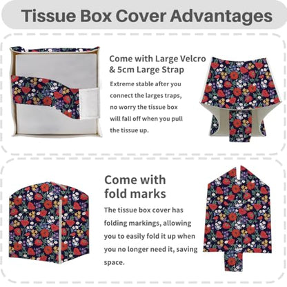 Floral Tissue Box Cover, Tissue Box Holder for Home, Kitchen, 5x5IN - color: Red Flower 376
