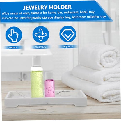 Marble Design Composite Bathroom Storage Tray with Jewelry Holder White Vanity Organizer for Home and Hotel Countertop Cosmetic and Daily Necessities