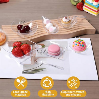 1200 Pcs Transparent Mini Disposable Appetizer Plates Set Include 6 Shaped Mini Dessert Plates, Fork-Spoon, Exquisite And Cute Party Desechables Para Postres For Dessert And Appetizers - color: Transparent