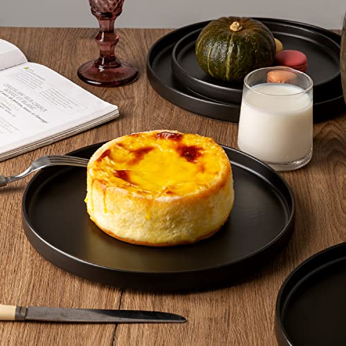 AmorArc Ceramic Plates Set of 6, Matte Glaze 8.0 Inch Dishes Set for Kitchen, Dessert,Salad,Appetizer, Small Dinner Plates, Microwave & Dishwasher Safe, Scratch Resistant, Matte Black | High Edge Small Dinner Plates for Dessert,Salad,Appetizer,Dinner,Micr