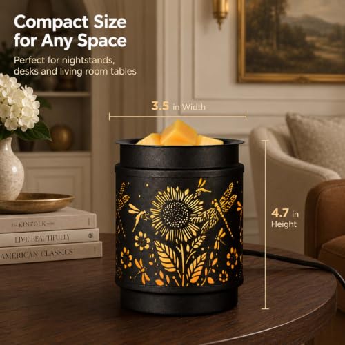 mocosa Metal Wax Melt Warmer Electric Candle Fragrance Burner | Oil Burner 2 in 1，Gifts for Women，Mother's Day，for Home Office Bedroom，Sunflower Decorations - style: Sunflower + Dragonfly