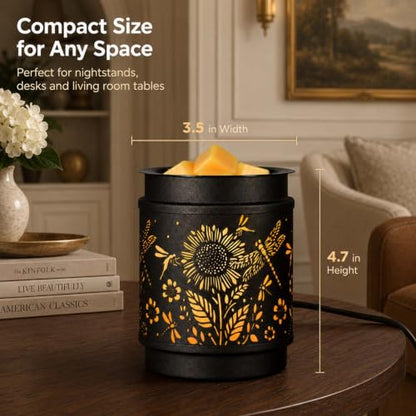 mocosa Metal Wax Melt Warmer Electric Candle Fragrance Burner | Oil Burner 2 in 1，Gifts for Women，Mother's Day，for Home Office Bedroom，Sunflower Decorations - style: Sunflower + Dragonfly