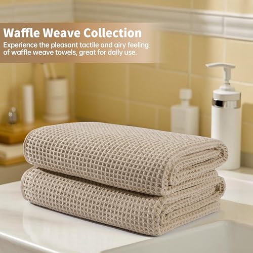 Microfiber Waffle Bath Towels, 4 Pieces, Soft, Absorbent, Fast Drying, Lint Free 430 GSM (27''x55''/68.58 cm x139.7 cm) - color: Beige