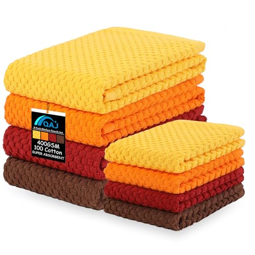 8 Pack Kitchen Towels and Dishcloths Set, 100% Ring Spun Cotton 16 x 25 inches Kitchen Towels and 13 x 13 in Dish Cloths Super Soft and Absorbent Towels Set - color: Fall
