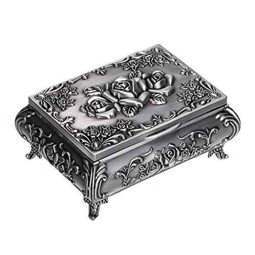 Hipiwe Vintage Metal Jewelry Box Small Trinket Holder for Rings Earrings | Necklace Storage Box Treasure Chest Organizer Antique Jewelry Keepsake gift Boxes Case for Women - color: Silver, size: Small