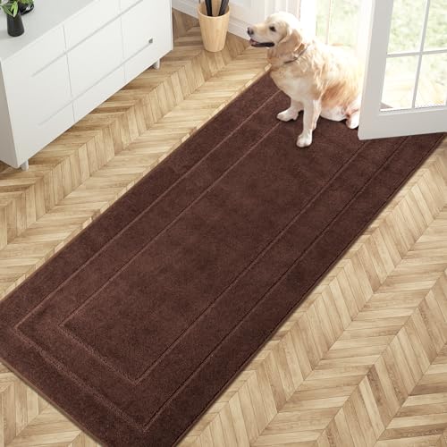 PURRUGS Hallway Runner Rug, 32" x 70", Brown | Machine Washable, Non-Slip, Waterproof TPR Backing, Super Absorbent, Low Profile, For Hallway, Kitchen, and Entryway - color: Brown, size: 32" X 70"