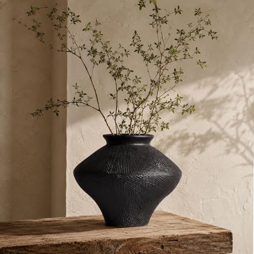 Wabi Sabi Vintage Black Vase, 6.3" Tall Wabi Sabi Decor Rustic Farmhouse Pottery Vase for Centerpiece, Textured Pottery Flower Vases for Home Decorative, Table, Living Room, Bedroom, Bathroom, Kitchen - color: Black, size: 6.3 in