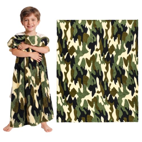 Catalonia Camo Sherpa Throw Blanket for Boys, Camo Gifts for Men & Hunters | Lightweight Plush, 50 x 60 Inches, Perfect for Camping, Travel and Hunting, Christmas and Birthday Gift for Dad and Husband - color: Green Camo