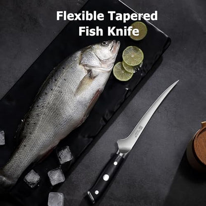PAUDIN Fillet Knife, 7" Flexible Boning Knives with G10 Handle, Dishwasher Safe High Carbon German Steel Fish Knife for Meat Trimming, Deboning & Skinning,Professional Holiday BBQ Cooking Gift for Men - color: Fillet Knife - 7 inch