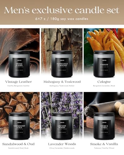 AOOVOO Scented Candles Set - 6 Pack Men Candles for Home Scented | 42 oz Soy Wax, 300 Hour Long Lasting Candle, Aromatherapy Candle Birthday, Christmas, Valentine, Gift Set for Men - size: 6 Pack Candles