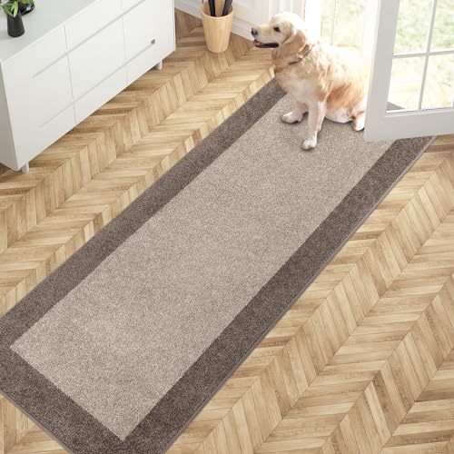PURRUGS Hallway Runner Rug, 24" x 70", Beige & Grayish Brown | Machine Washable, Non-Slip, Waterproof TPR Backing, Super Absorbent, Low Profile, For Hallway, Kitchen, and Entryway - color: Beige & Grayish Brown, size: 24" X 70"