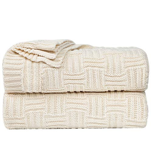 uxcell 100% Cotton Knit Throw Blanket, Cable Decors Beige 47x70 - color: Beige