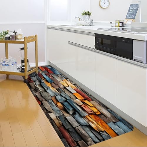 Non-Skid Low Pile Sponge Foam Door Entry Rug for Bathroom Mat,Separate Tub Shower Skid Proof Rugs, Home 3D Optical Illusion Rug Non Slip Bath Mats Welcome Mat 47 x 17.5 inches - color: Multi15