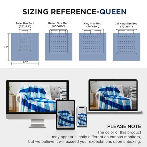 PU MEI Sherpa Blanket Twin Plaid Thick Bed Blanket, 90”*80” Super Soft Flannel Fuzzy Fleece Reversible Velvet Plush Warm Blanket for Couch(Blue Check, 80"*90") - color: Blue Check, size: 80"*90"