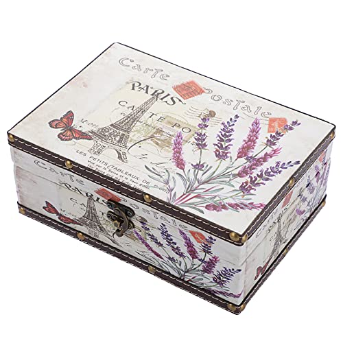 Hipiwe Chest Treasure Box Vintage Wooden + PU Leather Jewelry Boxes | Decorative Trinket Memento Case Box Keepsake Boxes Gifts Home Decor (Lavender)