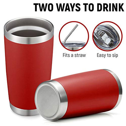 COMOOO 20oz Double Wall Vacuum Insulated Travel Mug, Stainless Steel Tumbler with Lid and Straw Durable Powder Coated Insulated Coffee Cup for Cold & Hot Drinks (Red, 4 PACK) - color: Red
