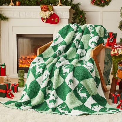 Christmas Knit Throw Blanket - Super Soft Cozy Fuzzy Blankets for Couch, Sofa & Bed, Holiday Throw Blanket，60"x80" - color: Christmas Reindeer, size: Twin(60"x80")