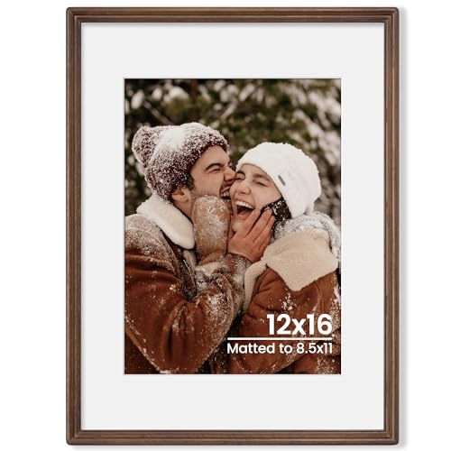 12x16 Natural Solid Oak Wood Picture Frame with 8.5x11 Mat, Premium Rustic Wooden Photo Frames with Plexiglass, Poster Photo Frame for Gallery Wall Hanging Vertically or Horizontally, Walnut - color: Walnut, size: 12x16-1P