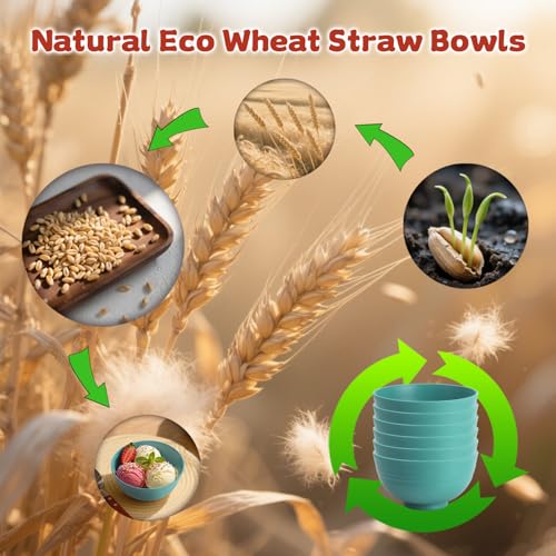 Small Wheat Straw Bowls Sets of 6, Microwave Safe Snack Bowls 10oz | Alternative Handy Plastic Bowls Reusable, Dishwasher Safe Bowls for Snack and Ice Cream, Green Series - color: Green, size: 10oz