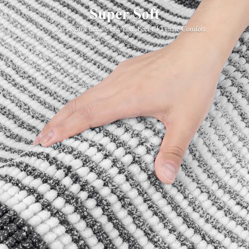 HEBE Chenille Bathroom Rugs Sets 3 Piece, Non Slip Washable Bath Mats Set | Absorbent Bathroom Mat Set, Soft Bath Rugs, Ultra Plush Bath Mat and U-Shaped Contour Toilet Rug Set for Tub Shower, Grey - color: Grey