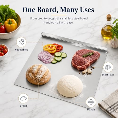Stainless Steel Cutting Board with Counter Lip,Metal Pastry Board Kitchen | Dishwasher Safe Prep Tray for Meat, Vegetables, Bread and Dough,(16x11.8Inch) - size: 16"L x 11.8"W