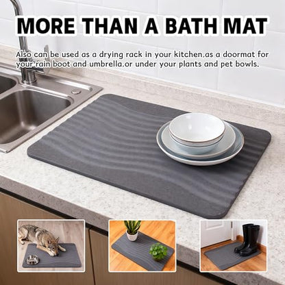 Stone Bath Mat, Diatomaceous Earth Shower Mat, Fast-Drying Bathroom Floor Mat, Absorbent Non-Slip Diatomite Mats for Bathtub, Grey Wave - color: Wide Wave-24*16-1 Pack