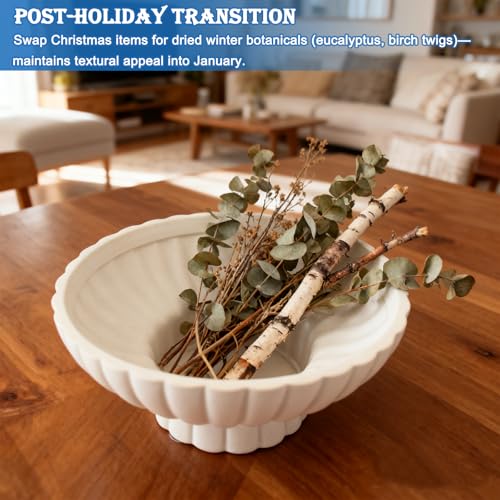 Small Modern Pedestal Decor Fruit Bowl 8" Ceramic,Approx 26 oz Fluted Catch-all Bowl,Footed Home Decorative Bowl for Home Decor,Coffee Table Centerpiece