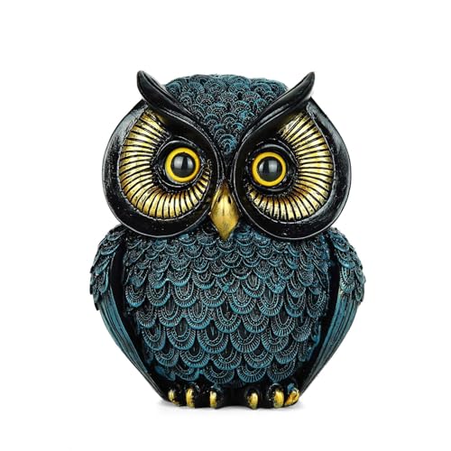 Oinas Owl Figurines Resin Statue Home Decor Sculptures Ornament for Bookshelf Living Room,Housewarming Gift - color: 2202-blue