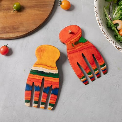 2 Pcs Salad Hands, Pakkawood Salad Tongs for Serving Salad Mixes, 7.25” Large Salad Servers Set, Kitchen Cooking Utensil, Serving Utensils for Tossing & Serving - color: Pakkawood Salad Hands